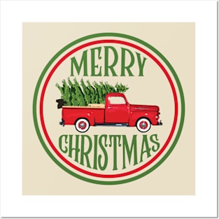 Merry Christmas - Vintage Christmas Pickup Truck Posters and Art